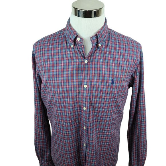Ralph Lauren Mens Flannel Shirt Large Long Sleeve Button Down Red Plaid - Picture 1 of 9